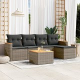 vidaXL Set mobilier gradina 6 piese gri poliratan cu perne, lemn acacia, design modular, rezistent UV