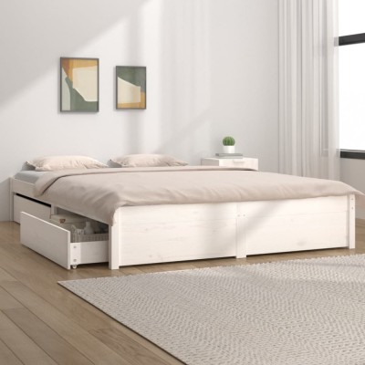 vidaXL Cadru de pat cu sertare Super King, alb, 180x200 cm foto