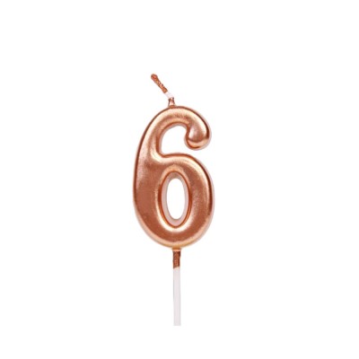 Lumanare de Tort, Cyrax, Model Cifra 6, Party, 4.5 x 2.5 cm, din Parafina, Rose Gold foto