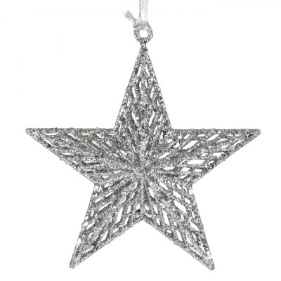 Ornament Brad Crăciun, Stea, Glitter, Culoare Argintie, Dimensiune 18 cm foto