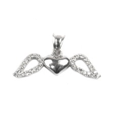 Pandantiv, Jolie Silver, Argint 925, Model Inima cu Aripi, Pietre Zirconiu, 25 x 15 mm, 1.4 g foto