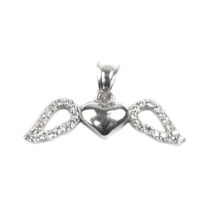 Pandantiv, jolie silver, argint 925, model inima cu aripi, pietre zirconiu, 25 x 15 mm, 1.4 g