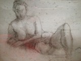 Cumpara ieftin Grafica veche Nud 27x30 cm semnat Anestin, inramat, cu sticla, Carbune, Realism