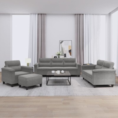 vidaXL Set de canapele cu perne, 4 piese, gri &amp;icirc;nchis, microfibră 3202298 foto