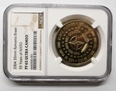 PROBA ALAMA PF65 ULTRA CAMEO . MEDALIE BNR 2004 . NATO.