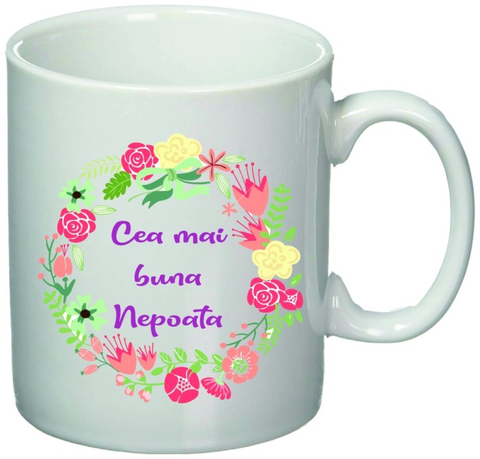 Cana alba personalizata &quot;Cea mai buna Nepoata&quot;, INOVATIX&reg;. 330ml