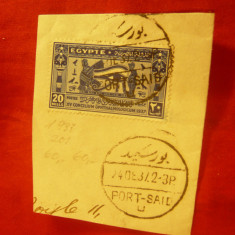 Timbru Egipt 1937 - Congresul Oftalmologilor Cairo ,val. 20M stampilat pe fragme