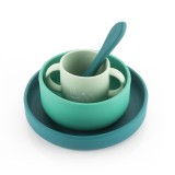 Set vesela din silicon pentru bebelusi, 4 piese, fara BPA, verde, Reer