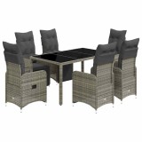 Cumpara ieftin Set bistro de gradina cu perne, 7 piese, gri, poliratan