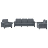 Cumpara ieftin Set de canapele cu perne, 3 piese, gri inchis, catifea