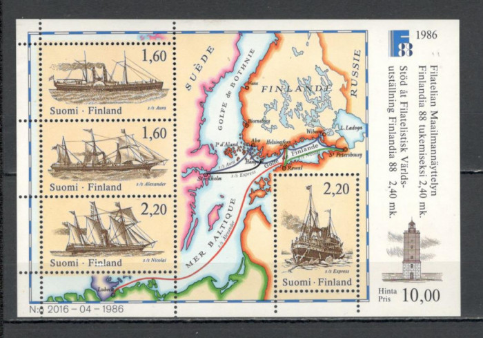 Finlanda.1986 Expozitia filatelica FINLANDIA:Vapoare postale-Bl. KF.168