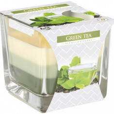 Lumanare parfumata bispol in trei culori pahar patrat - green tea