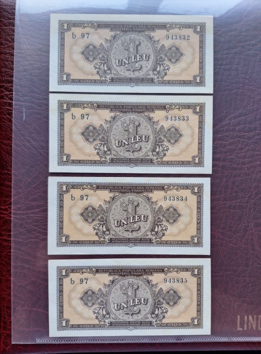 Bancnote 1 leu 1952 consecutive XF/AU