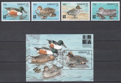 Kiribati 1999 - Expoziția Internațională de Timbre &amp;bdquo;iBRA &amp;#039;99&amp;rdquo; - N&amp;uuml;rnberg - Rațe, Serie + Colita, MNH foto
