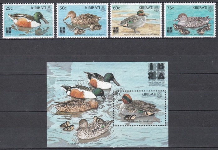 Kiribati 1999 - Expoziția Internațională de Timbre &bdquo;iBRA &#039;99&rdquo; - N&uuml;rnberg - Rațe, Serie + Colita, MNH