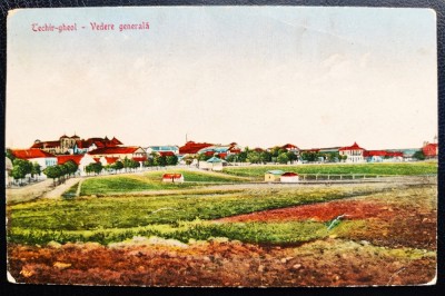 Techir-gheol - Vedere generala 1924 Techirghiol - printata, color, circulata la Oradia Mare, 2 timbre intacte, Editura Horovitz foto