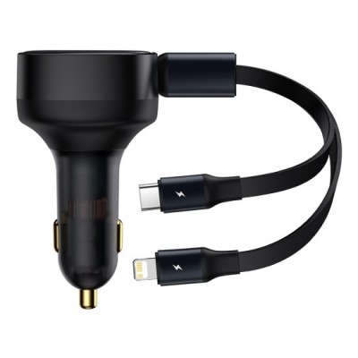Incarcator Auto Fast Charging, 30W + Cablu Lightning, Type-C, 75cm - Baseus Enjoyment (CGTX000001) - Black foto