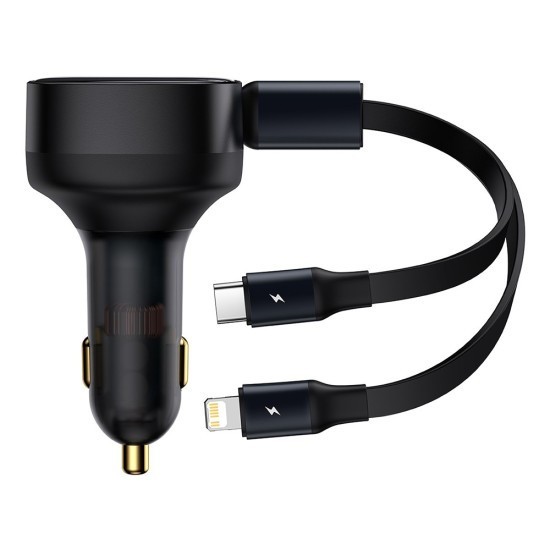 Incarcator Auto Fast Charging, 30W + Cablu Lightning, Type-C, 75cm - Baseus Enjoyment (CGTX000001) - Black