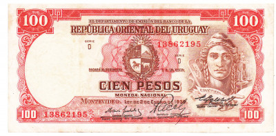 Uruguay 100 Pesos 1939 P-39c Seria 13862195 foto