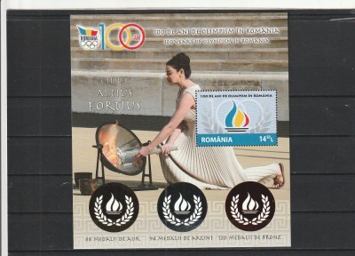 ROMANIA 2014 LP 2039 a 100 ANI DE OLIMPISM IN ROMANIA COLITA DANTELATA MNH NESTAMPILATA foto