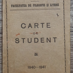 Carte de student Facultatea de Filosofie, Universitatea Bucuresti, 1940-41