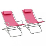 Set 2 Scaune Balansoar Roz vidaXL, Oțel, Pliabile, Tetiere Incluse, 69x61x94 cm, Max 120kg