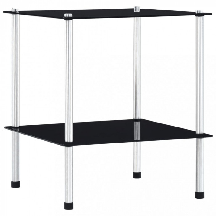 vidaXL Raft cu 2 niveluri, negru, 40 x 40 x 47 cm, sticlă securizată 249508
