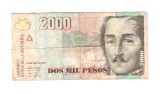 Bancnota Columbia 2000 pesos 30 iulie 2014, circulata, stare buna