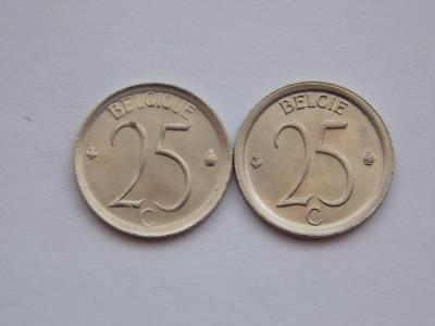 LOT 2 MONEDE DIFERITE 25 CENTIMES 1970 BELGIA foto