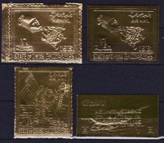 DB1 Cosmos Apollo 11 Aselenizarea 1969 Oman 4 v. folie Aur MNH