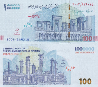 IRAN █ bancnota █ 100 Toman = 1000000 Rials █ 2021 █ P-165 █ UNC █ necirculata foto