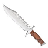 Cumpara ieftin Cutit Vanatoare Bowie Wood 38cm, Lama Otel 24cm, Teaca Inclusa, Maner Lemn, Camping, Drumetii