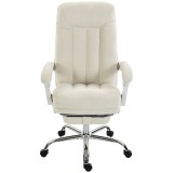 HOMCOM Scaun birou ergonomic, fotoliu &icirc;nclinat din chenille, &icirc;nălțime reglabilă, suport pentru picioare, Crem | Aosom Romania