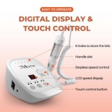 Cumpara ieftin Freza unghii electrica JCMaster, 35.000 rpm, display LED, pedala, motor brushless, 6 accesorii incluse, alba