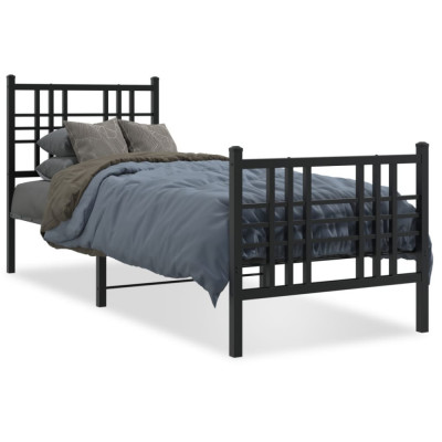 vidaXL Cadru pat metalic cu tăblii de cap/picioare, negru, 75x190 cm foto