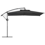 Outsunny Umbrelă laterală pătrată 3 x 3 m cu manivelă, bază &icirc;ncrucișată, umbrelă &icirc;nclinabilă rotire la 360&deg; țesătură 180 g/m&sup2; gri &icirc;nchis | Aosom Roman
