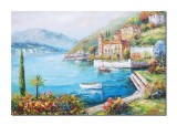 Cumpara ieftin Tablou living peisaj gigant lacul Como pictat manual, Colt de rai, 120x80cm ulei pe panza, Valentin Pop