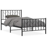Cumpara ieftin Cadru pat metalic cu tablii de cap/picioare, negru, 100x200 cm