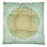 Pernă decorativă pentru scaun, model Mandala, 42x42 cm, verde menta cu accente aurii, CMCLASS