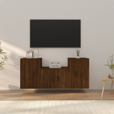 Set dulap TV, 3 piese, stejar maro, lemn prelucrat GartenMobel Dekor foto
