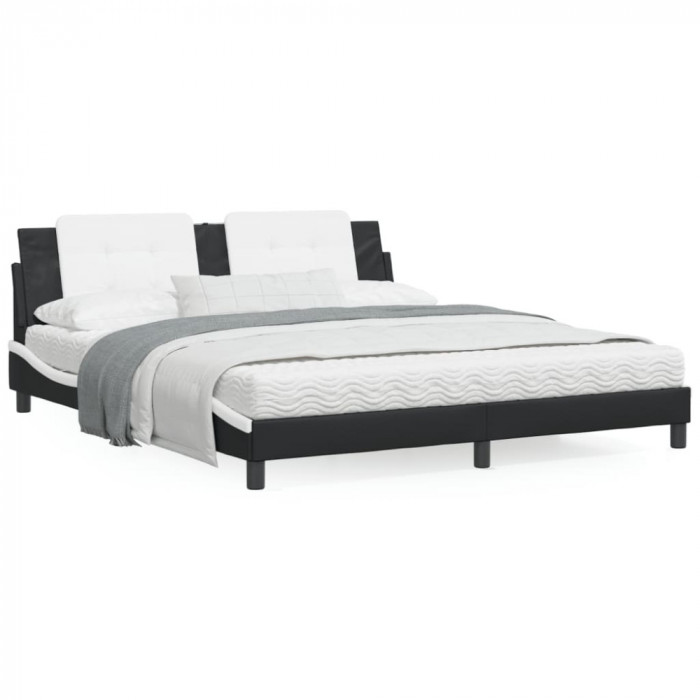 Cadru de pat cu LED, negru si alb, 180x200 cm, piele ecologica GartenMobel Dekor