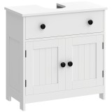 HOMCOM Dulap sub chiuvetă pentru baie, mobilier modern pe picior cu balamale cu &icirc;nchidere amortizată, sertar, 2 uși, alb | Aosom Romania