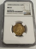 20 lei gold coin 1890 Carol 1 rege a romanilor NGC , gradare MS 61, ALL