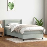 vidaXL Pat box spring cu saltea, gri deschis, 90x220 cm, catifea 3318225