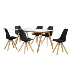 Masa de bucatarie/salon bambus design- 180 x 80 cm - cu 6 scaune negre foto
