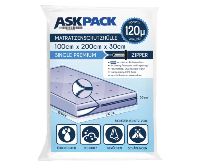 Husa impermeabila Saltea ASK Pack, Ideal pentru mutare, depozitare si transport, 100x200cm - RESIGILAT