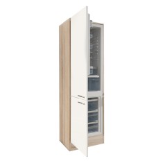 Frigider Yorki cu congelator inferior de 60 de inci, corp din stejar Sonoma și față albă satinată