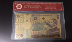 100 LEI 2018 CENTENAR - BANCNOTA POLYMER (PLASTIC) PLACATA CU AUR 24K foto