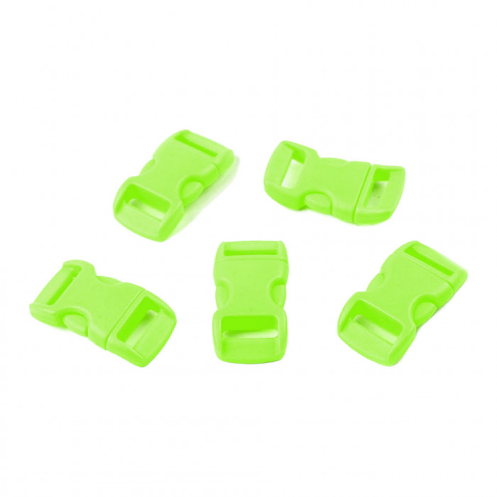 Set 5 catarame trident curbate din plastic pentru textile Crisalida, latime 10 mm, dimensiuni 15 x 29 mm, Verde neon