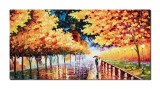 Cumpara ieftin Tablouri indragostiti pictat manual living, dormitor, O seara romantica, 140x70cm ulei pe panza in cutit efect 3D